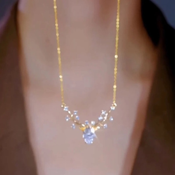 Fashion Luxury Titanium Steel Elk Charm Inlaid Zircon Deer Pendant necklace - Picture 6 of 7